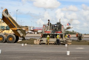 Power Pavers SF-3000 paving at Piarco International Airport in Trinidad