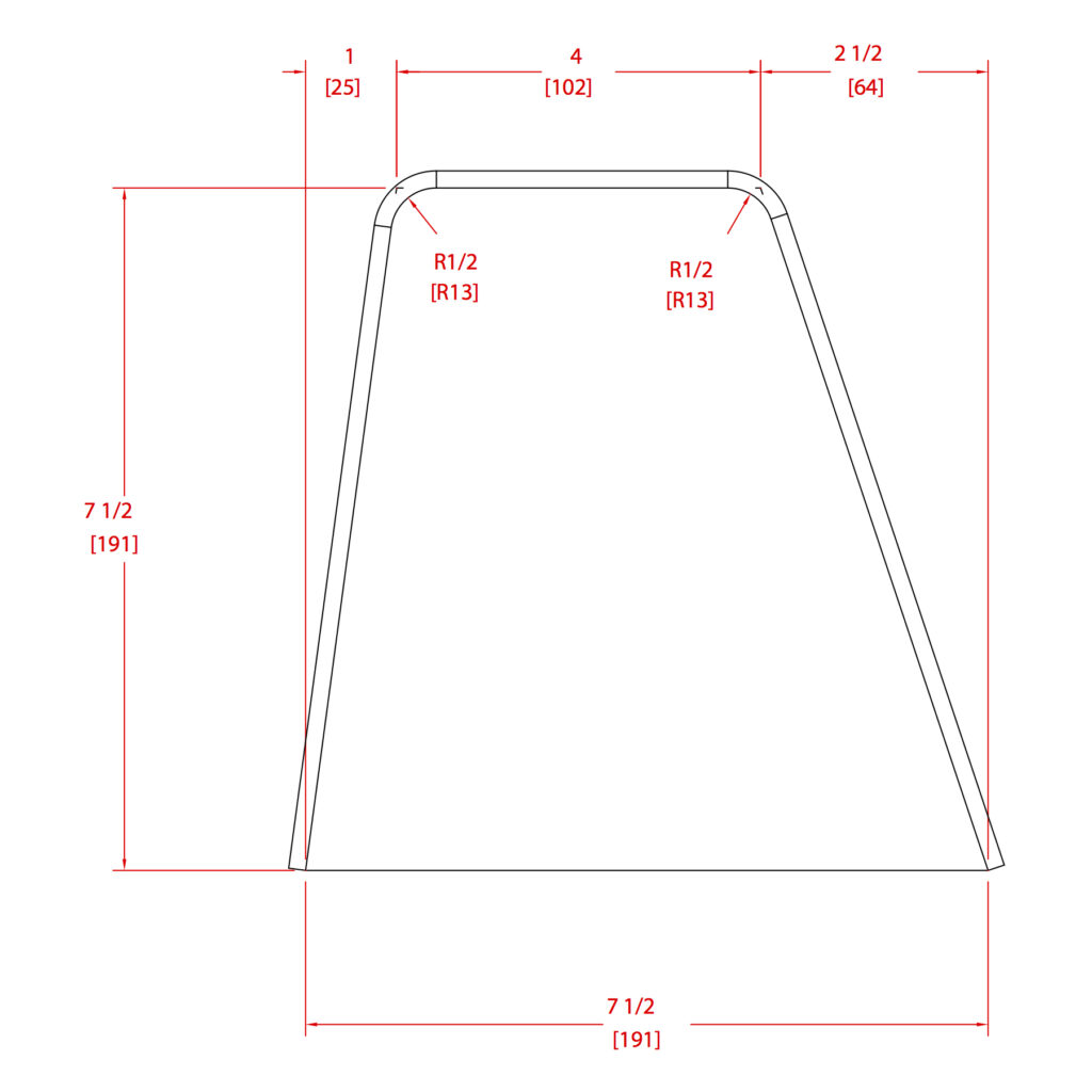 Technical line drawing of a mold cross-section with dimension callouts