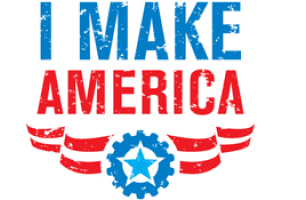 I Make America logo with a star and gear graphic in red, white, and blue.